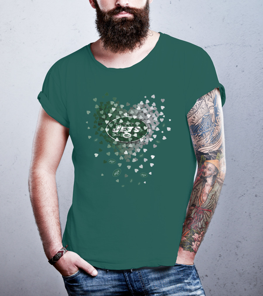 New York Jets Heart Logo With Green White Heart T-Shirt