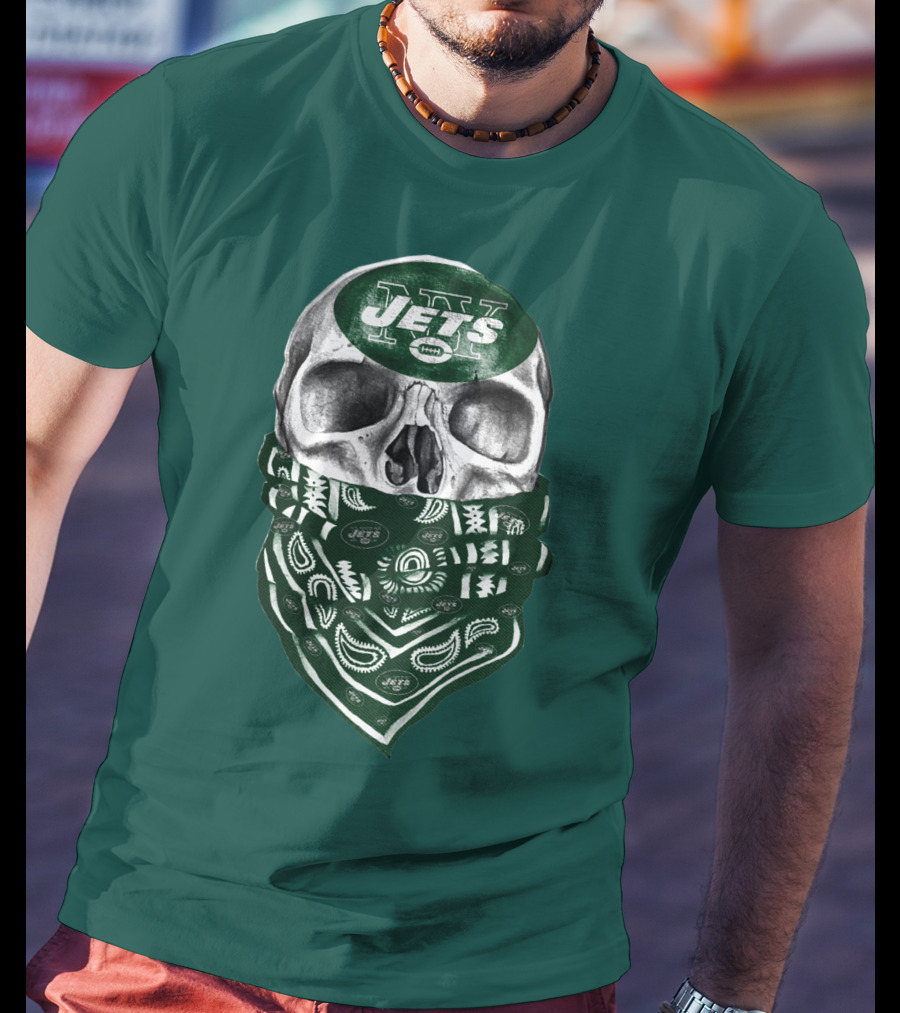 New York Jets Skull Bandana Football T-Shirt