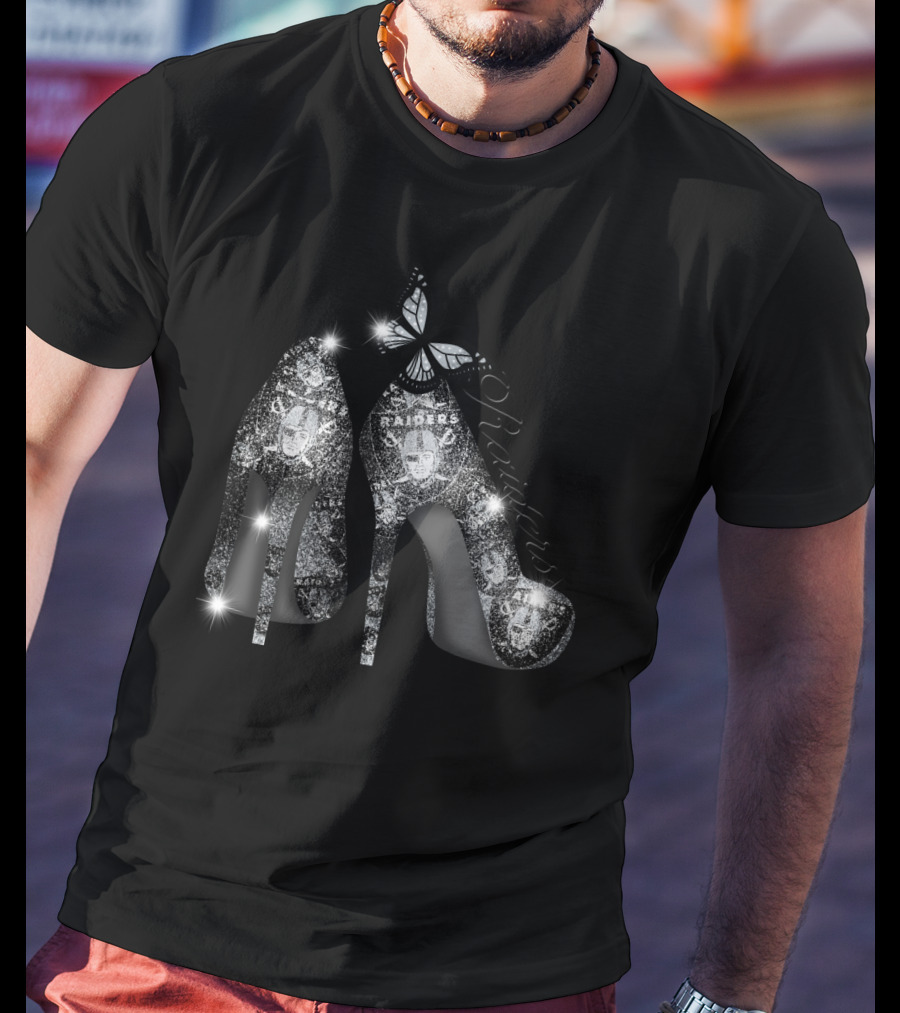 Oakland Raiders Sparkling Heels Butterfly T-Shirt