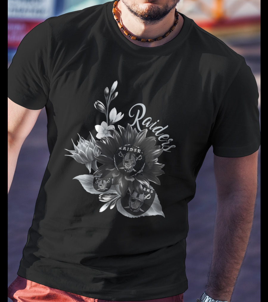 Raiders Floral Black And White T-Shirt
