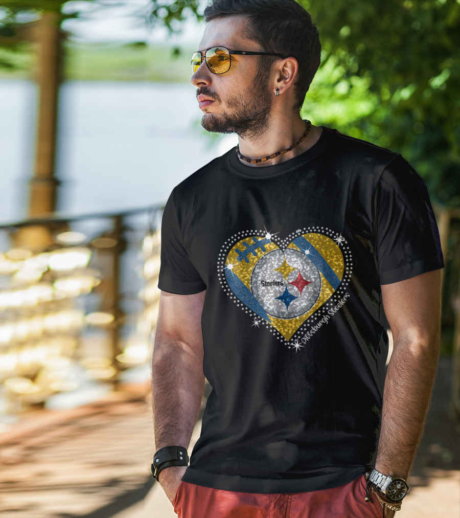 Pittsburgh Steelers Heart Sparkle Football T-Shirt