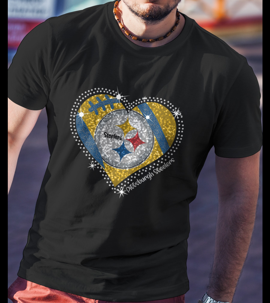 Pittsburgh Steelers Heart Sparkle Football T-Shirt