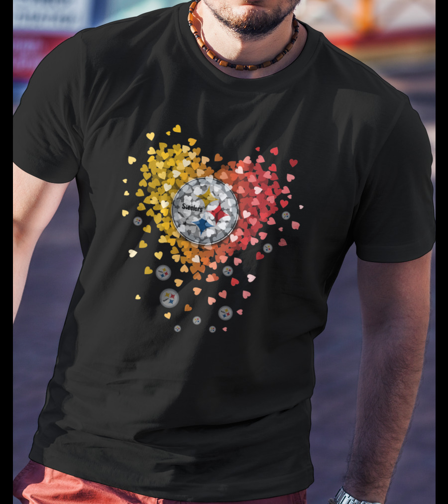 Pittsburgh Steelers Heart With Logo And Colorful Hearts Display T-Shirt