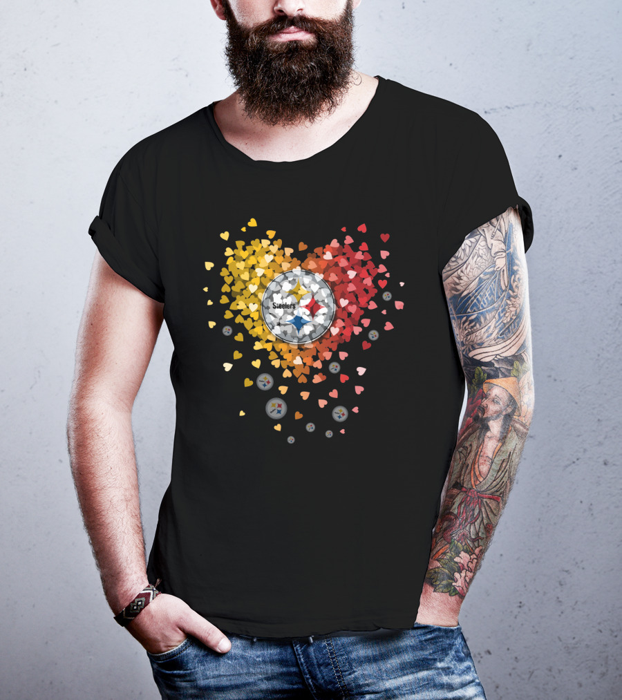 Pittsburgh Steelers Heart With Logo And Colorful Hearts Display T-Shirt