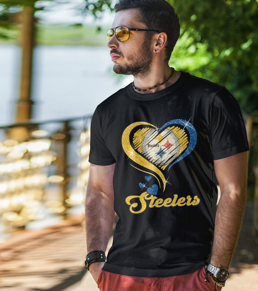 Pittsburgh Steelers Heart And Stars Glitter T-Shirt