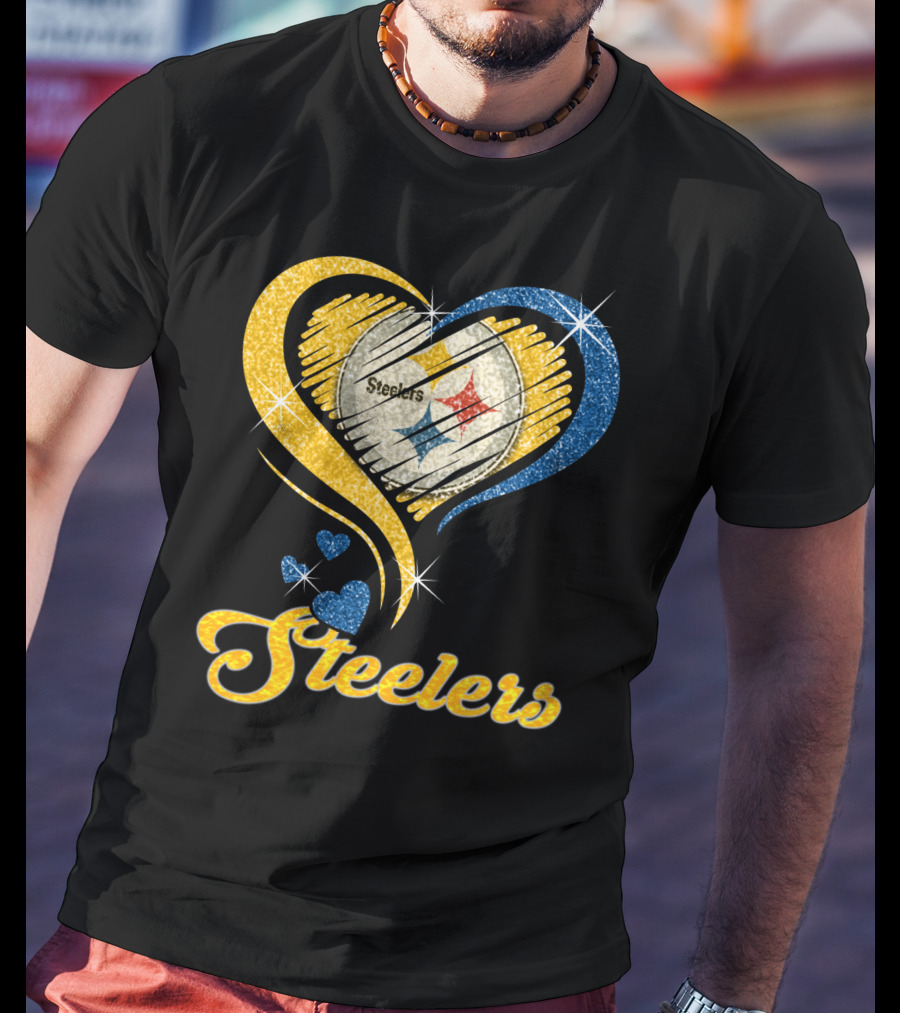 Pittsburgh Steelers Heart And Stars Glitter T-Shirt