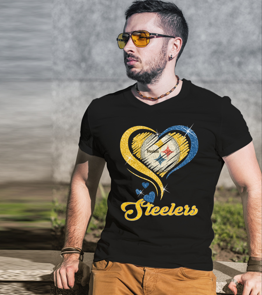 Pittsburgh Steelers Heart And Stars Glitter T-Shirt