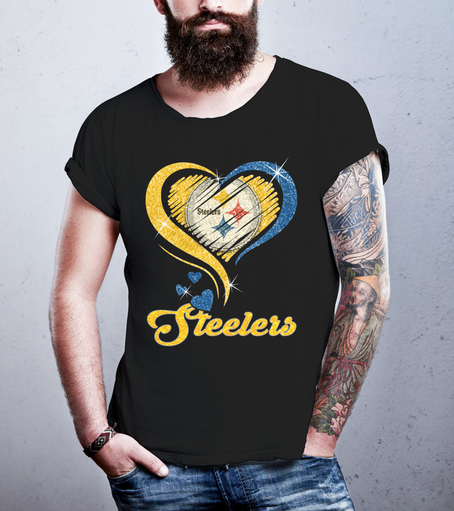 Pittsburgh Steelers Heart And Stars Glitter T-Shirt