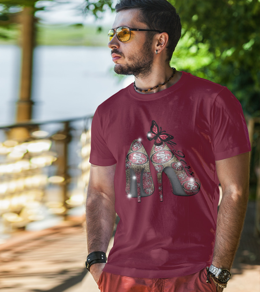 San Francisco 49ers High Heels Butterfly Sparkle T-Shirt