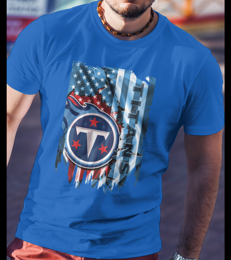 Tennessee Titans American Flag Background Stars And Stripes T-Shirt