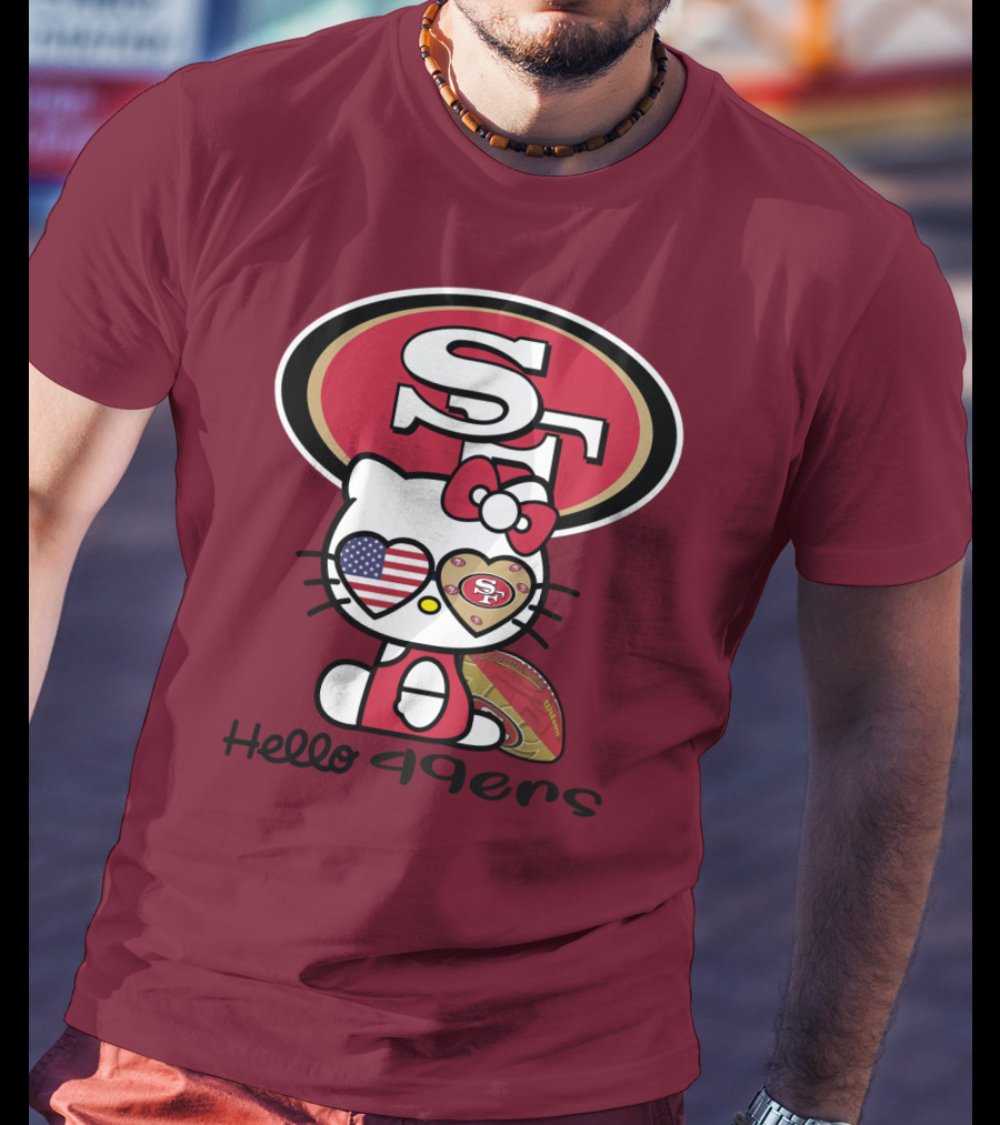 Hello 49ers San Francisco 49ers Football Fan Heart Kitty T-Shirt