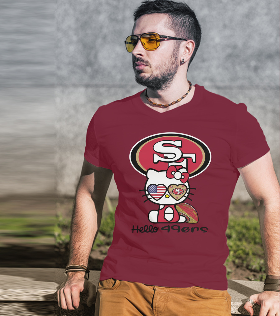 Hello 49ers San Francisco 49ers Football Fan Heart Kitty T-Shirt
