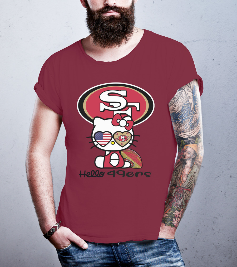 Hello 49ers San Francisco 49ers Football Fan Heart Kitty T-Shirt