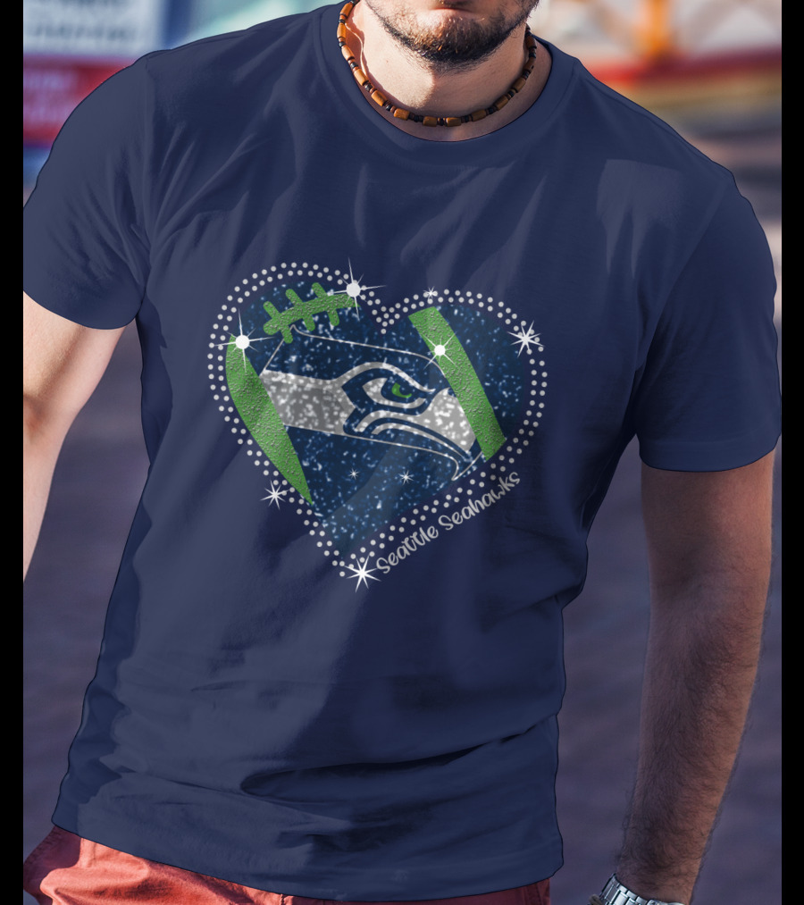 Seattle Seahawks Heart Sparkle Football T-Shirt