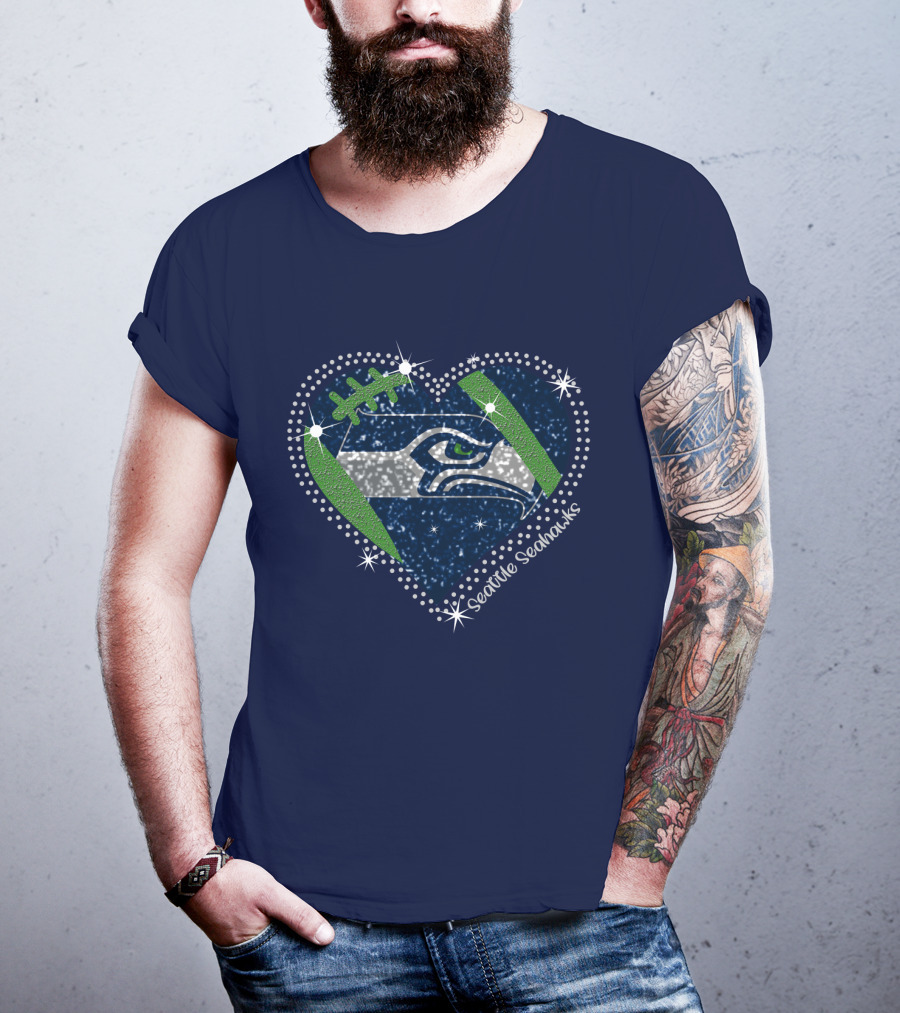 Seattle Seahawks Heart Sparkle Football T-Shirt