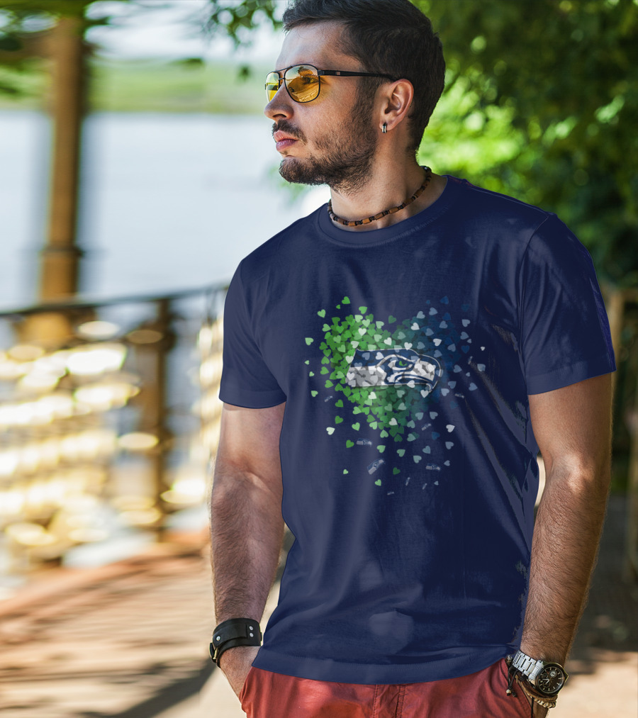 Seattle Seahawks Heart Logo Blue And Green Hearts T-Shirt