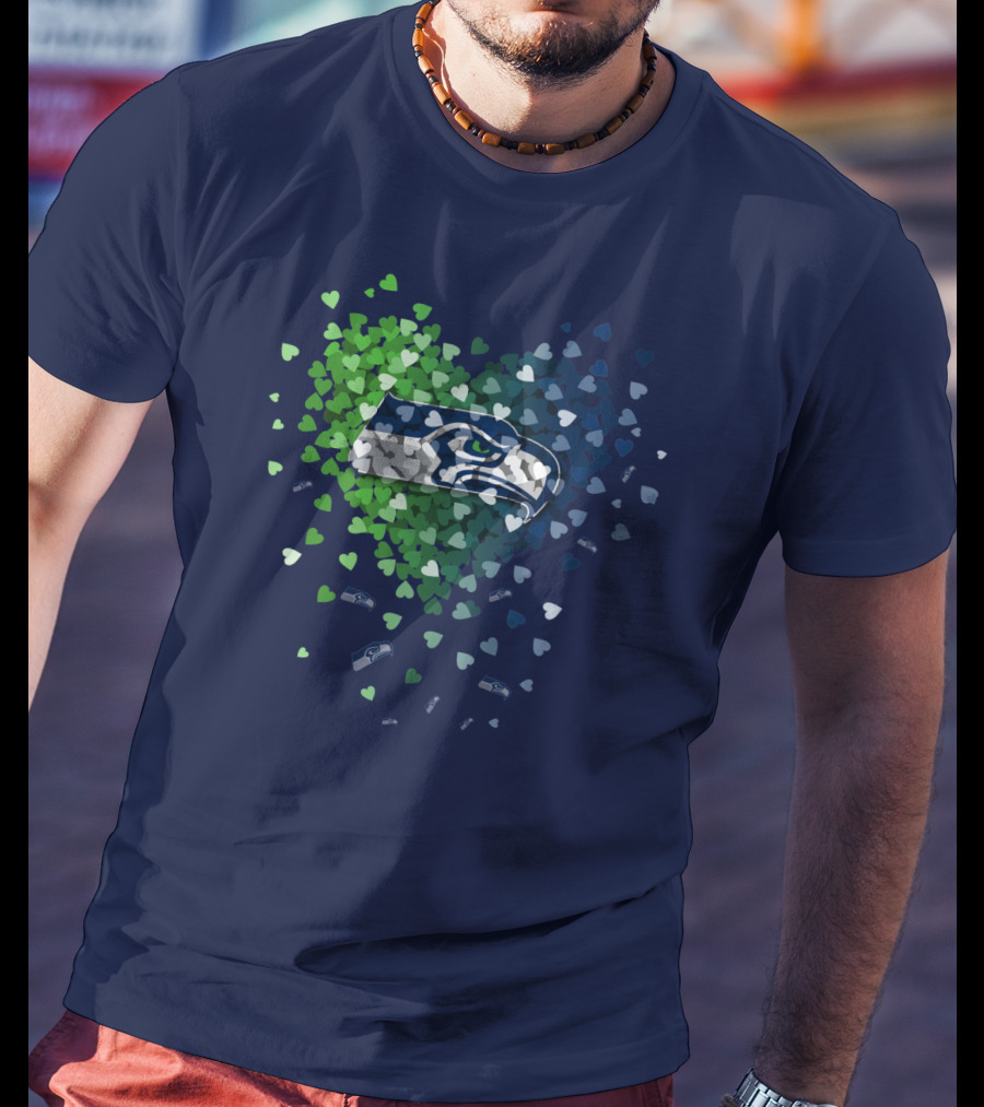 Seattle Seahawks Heart Logo Blue And Green Hearts T-Shirt