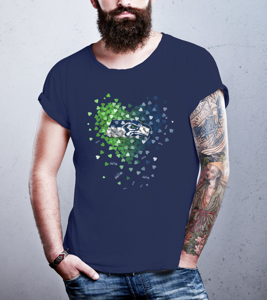 Seattle Seahawks Heart Logo Blue And Green Hearts T-Shirt