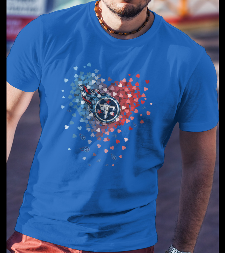 Tennessee Titans Heart Logo Red And Blue Hearts T-Shirt