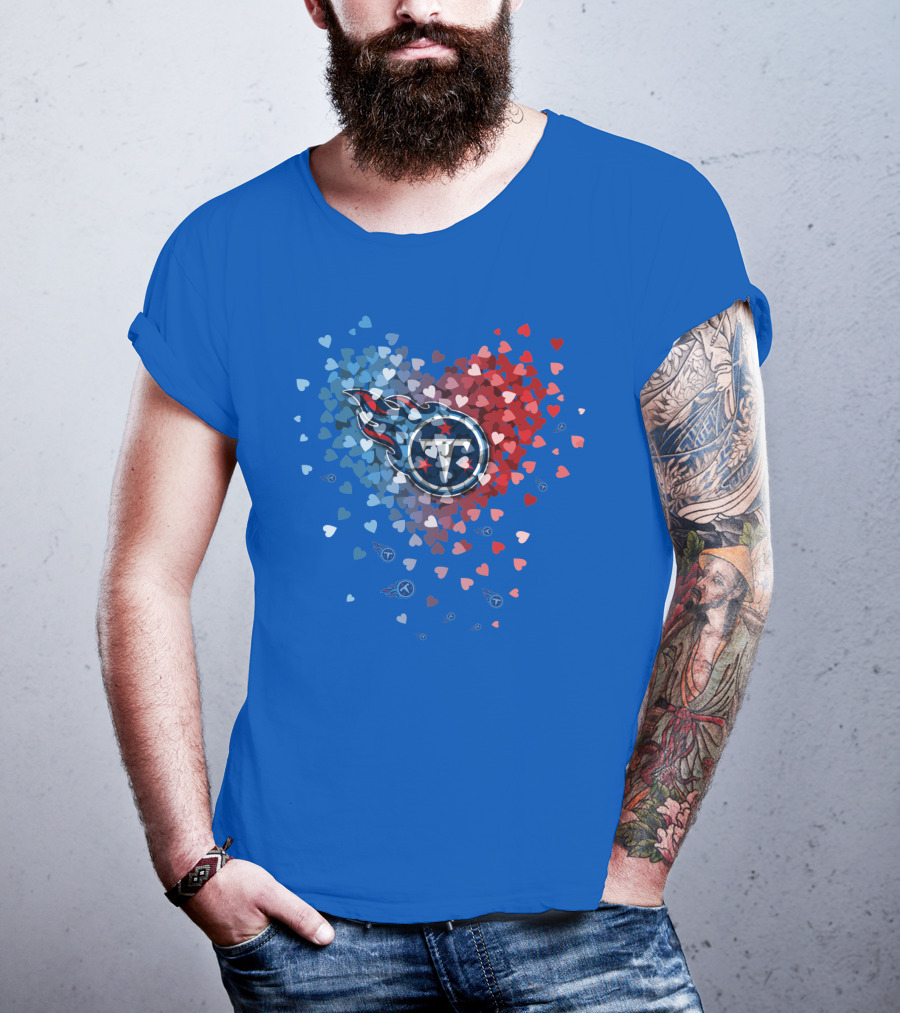 Tennessee Titans Heart Logo Red And Blue Hearts T-Shirt