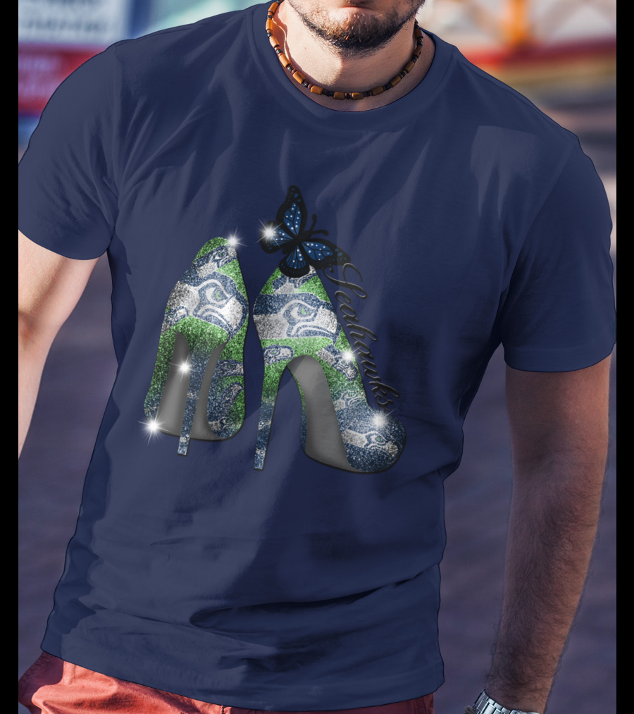 Seattle Seahawks High Heels Butterfly Sparkle T-Shirt