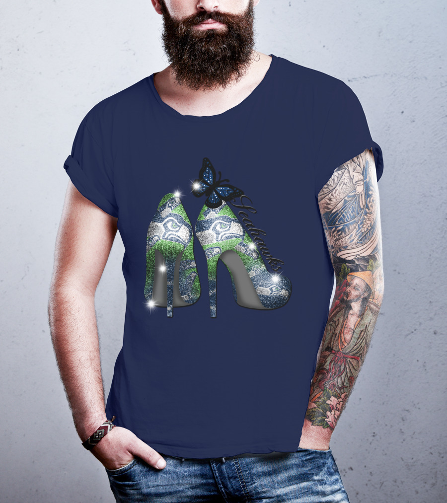 Seattle Seahawks High Heels Butterfly Sparkle T-Shirt