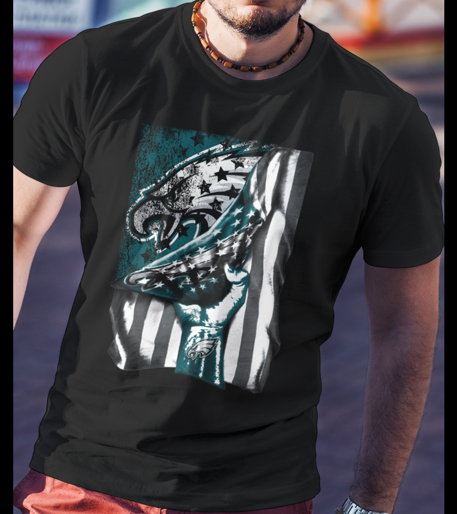 Philadelphia Eagles American Flag Hand Holding T-Shirt