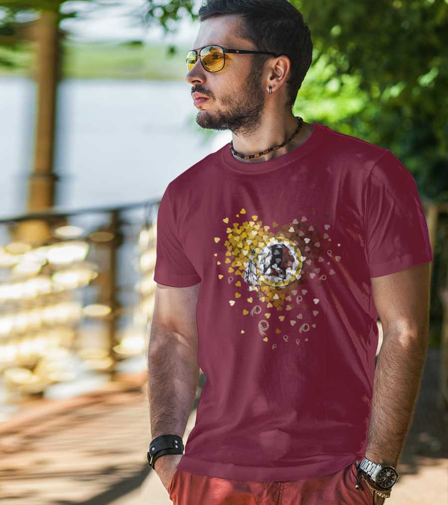 Washington Redskins Heart-Shaped Design With Logo And Colorful Hearts T-Shirt