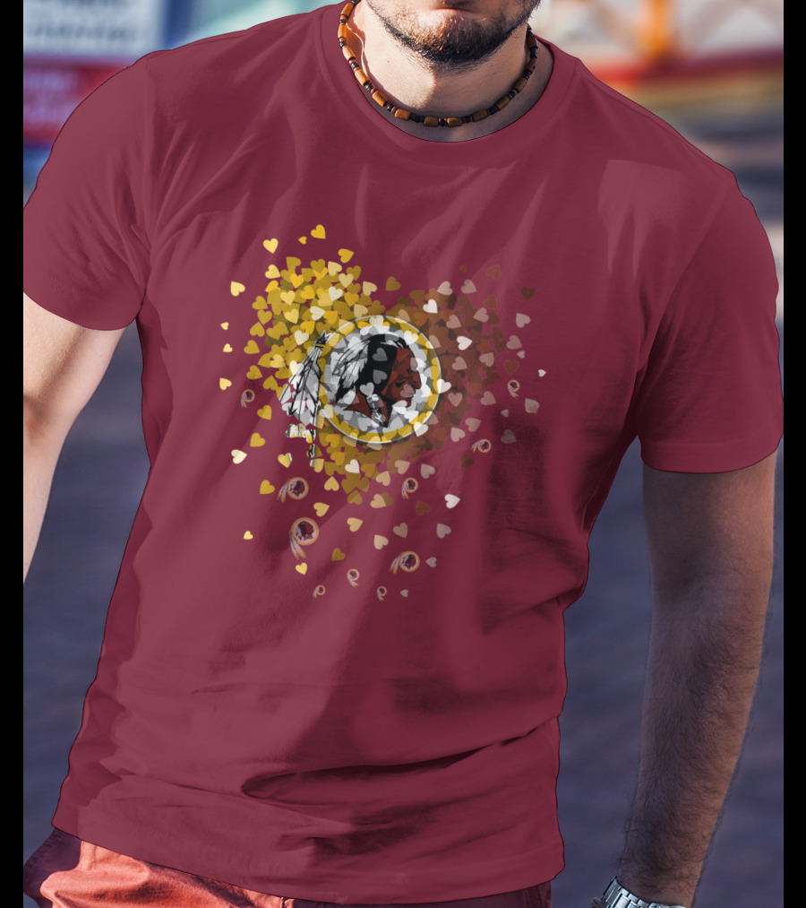 Washington Redskins Heart-Shaped Design With Logo And Colorful Hearts T-Shirt