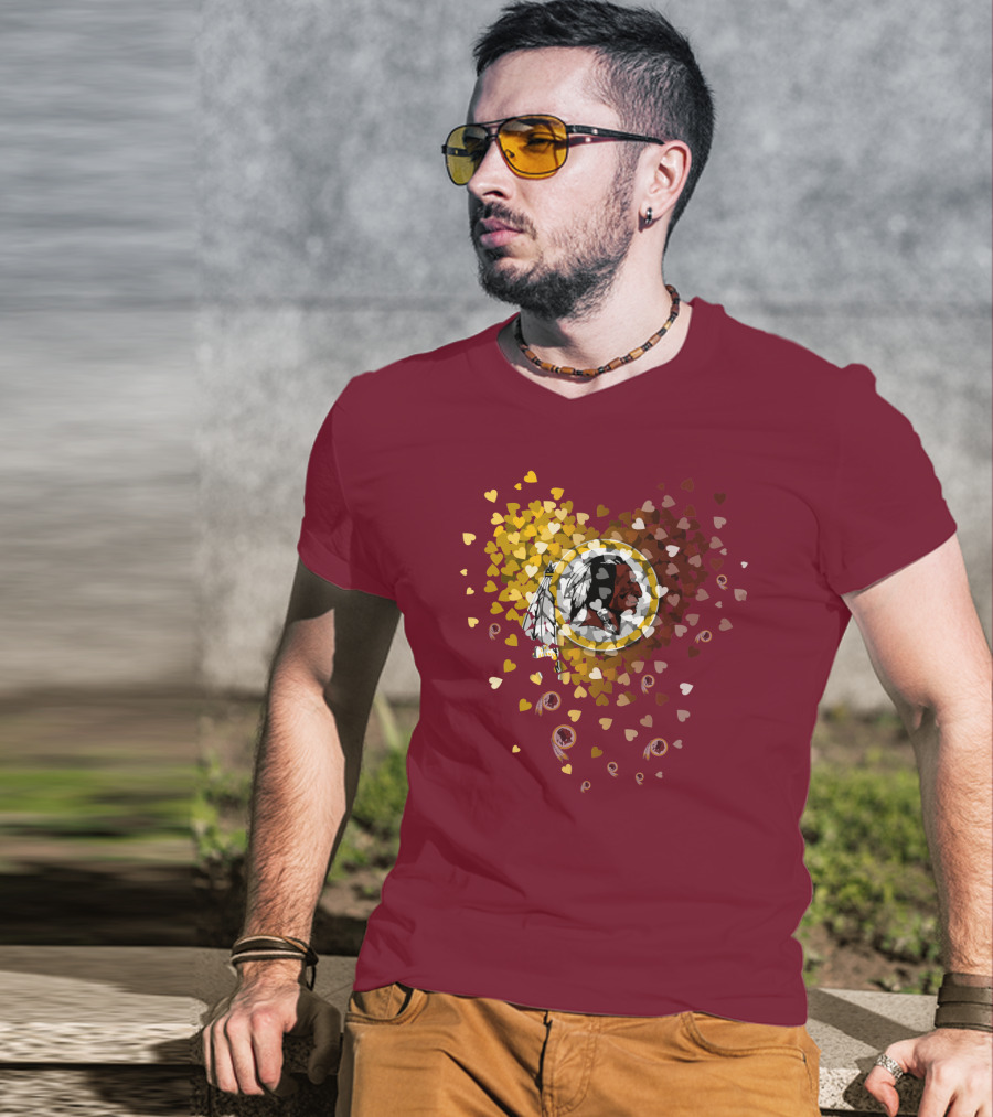 Washington Redskins Heart-Shaped Design With Logo And Colorful Hearts T-Shirt