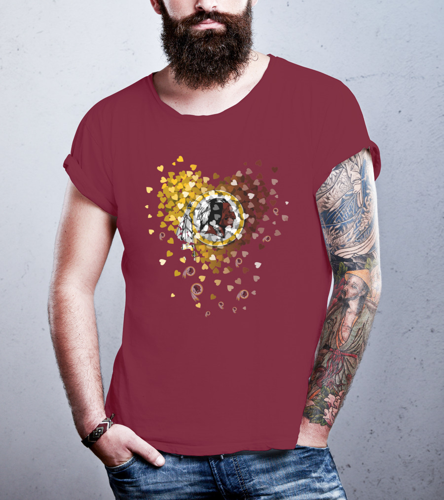 Washington Redskins Heart-Shaped Design With Logo And Colorful Hearts T-Shirt