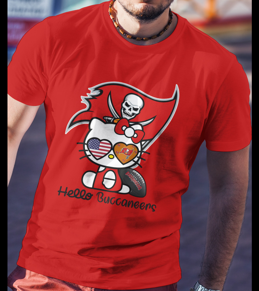 Hello Buccaneers Tampa Bay Buccaneers Football Skull Flag Kitty T-Shirt