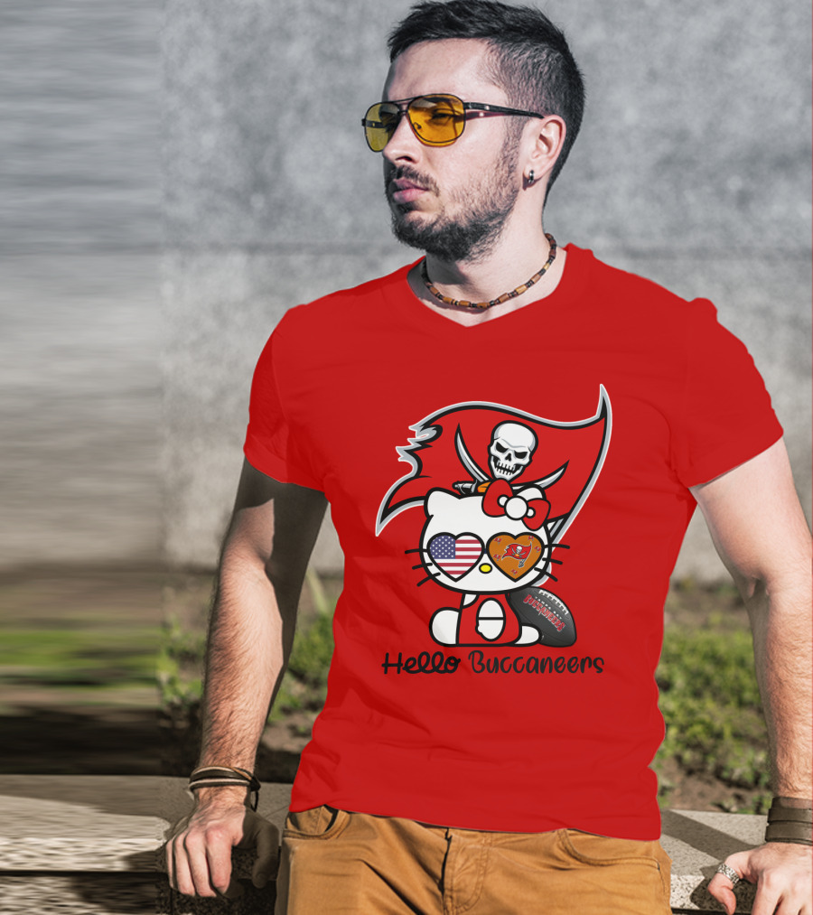 Hello Buccaneers Tampa Bay Buccaneers Football Skull Flag Kitty T-Shirt
