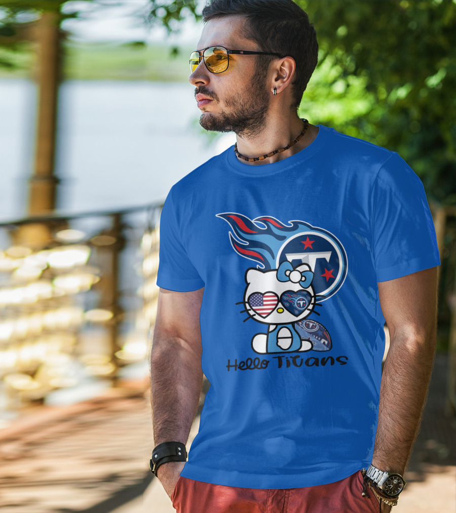 Hello Titans Tennessee Titans Football Kitty With Heart T-Shirt