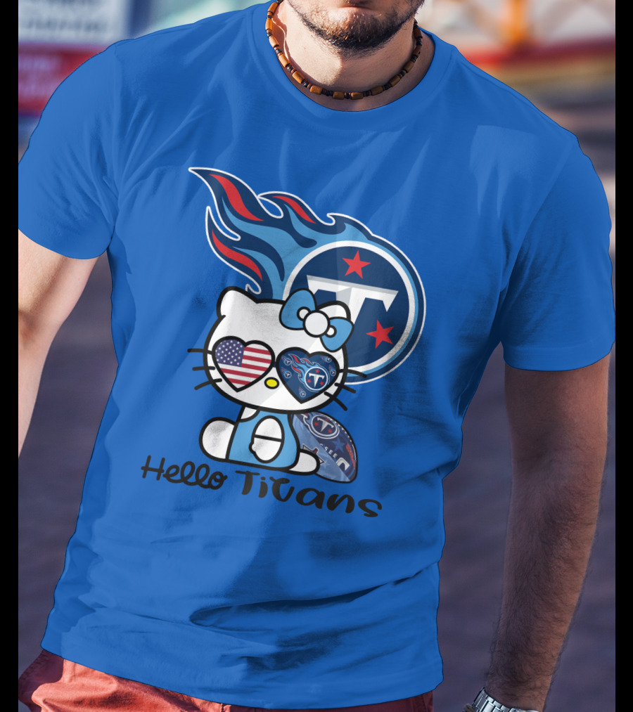 Hello Titans Tennessee Titans Football Kitty With Heart T-Shirt