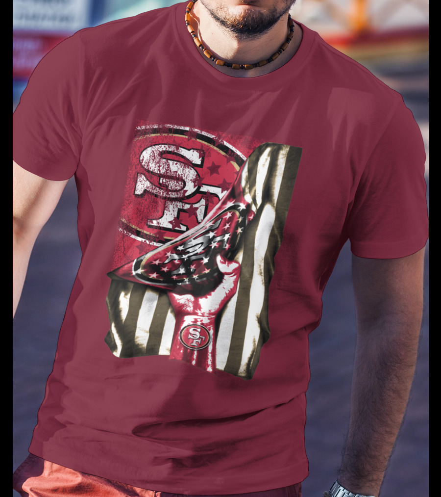 San Francisco 49ers Sf Hand Flag Stars Stripes T-Shirt