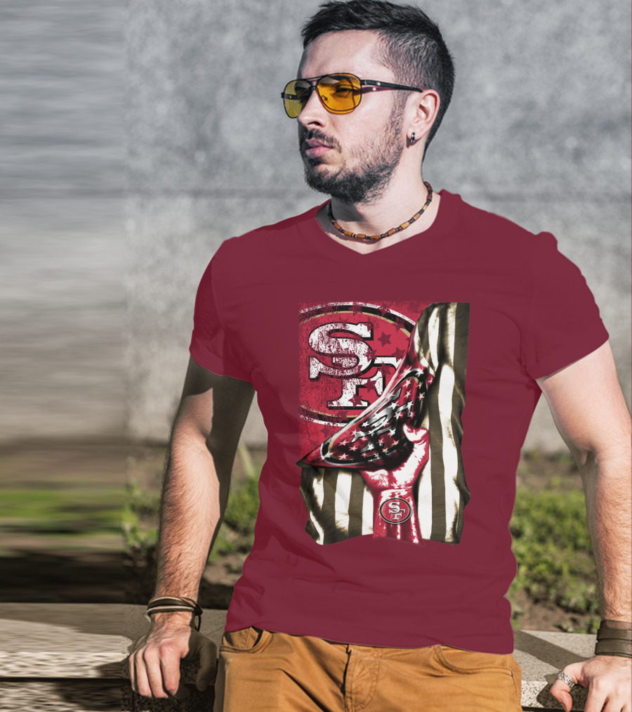 San Francisco 49ers Sf Hand Flag Stars Stripes T-Shirt