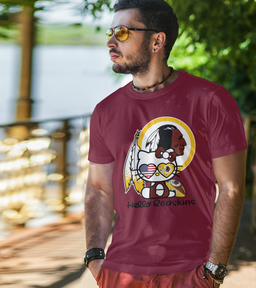Hello Redskins Icon With Character And Feathers T-Shirt