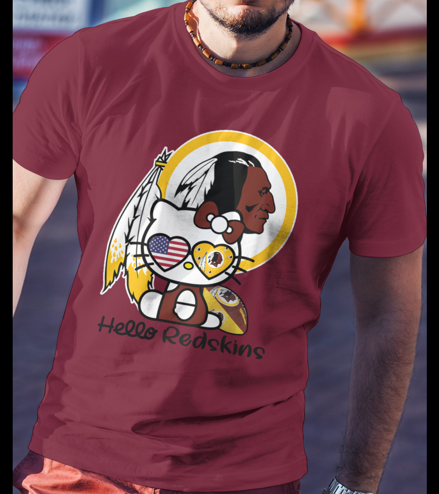 Hello Redskins Icon With Character And Feathers T-Shirt
