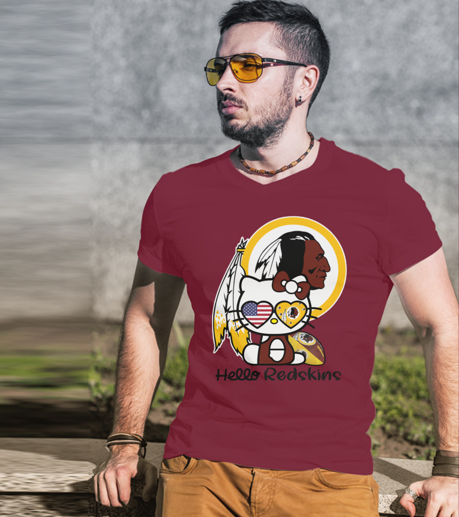 Hello Redskins Icon With Character And Feathers T-Shirt
