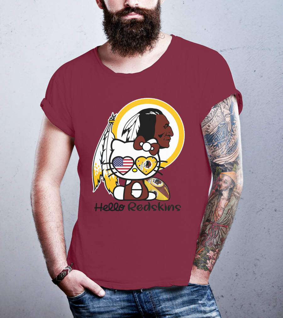 Hello Redskins Icon With Character And Feathers T-Shirt
