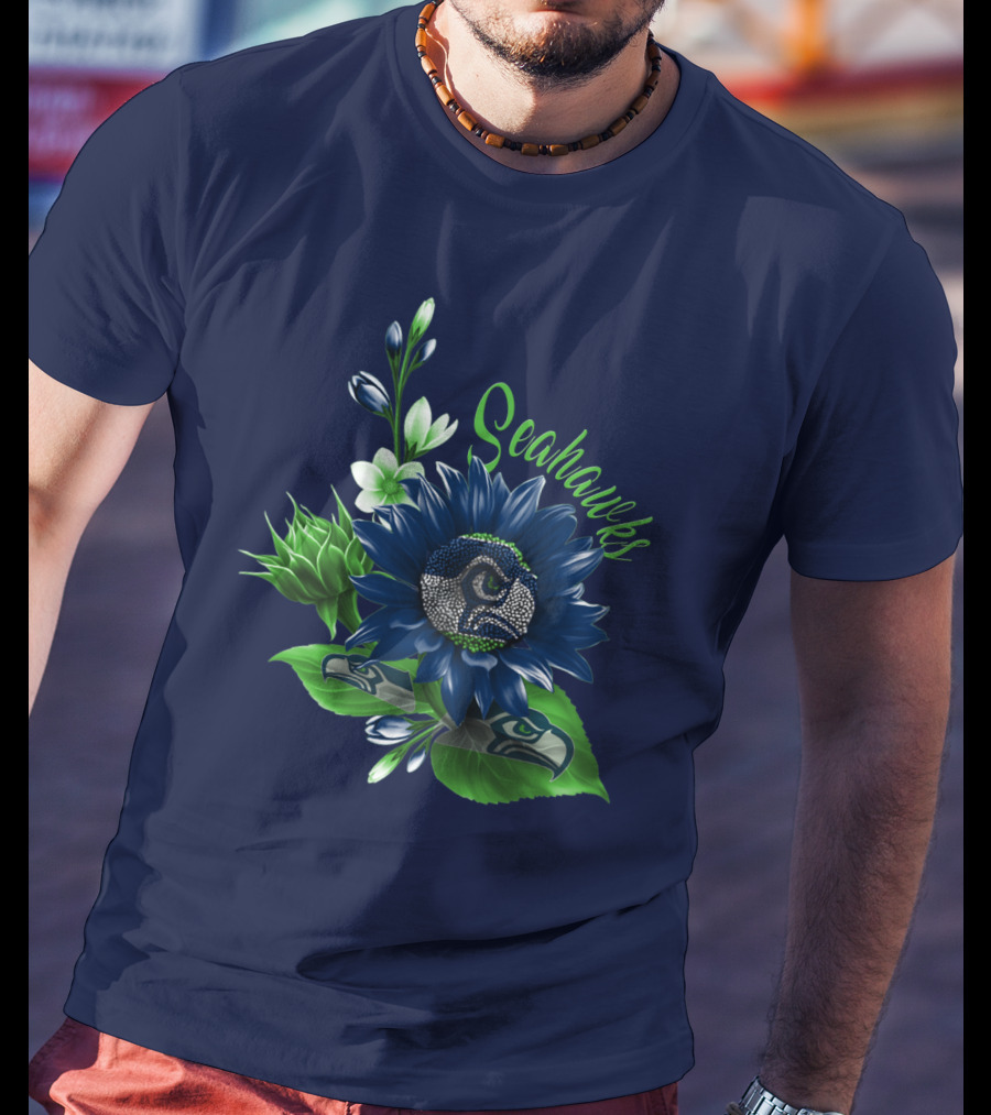 Seahawks Flower Design With Team Logo Elements T-Shirt