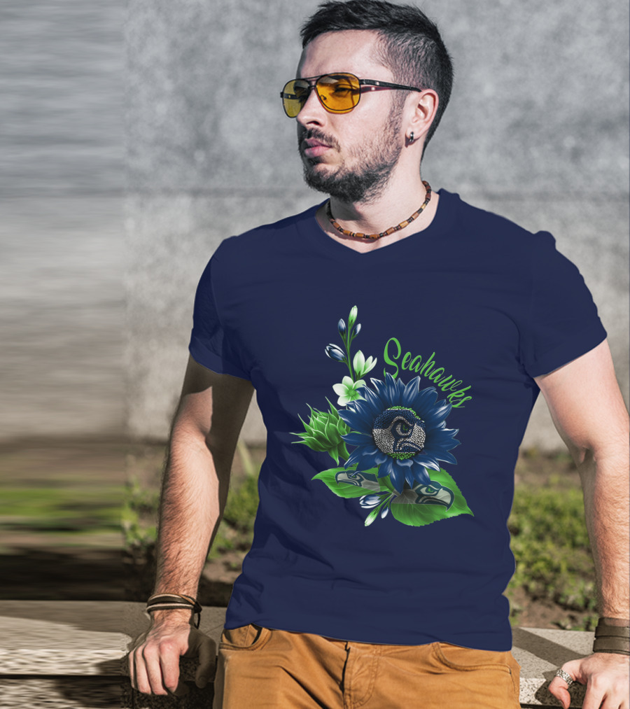 Seahawks Flower Design With Team Logo Elements T-Shirt