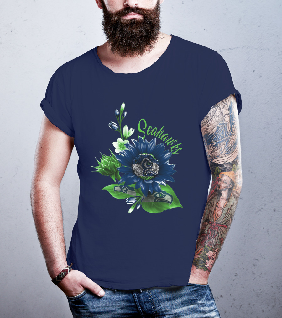 Seahawks Flower Design With Team Logo Elements T-Shirt