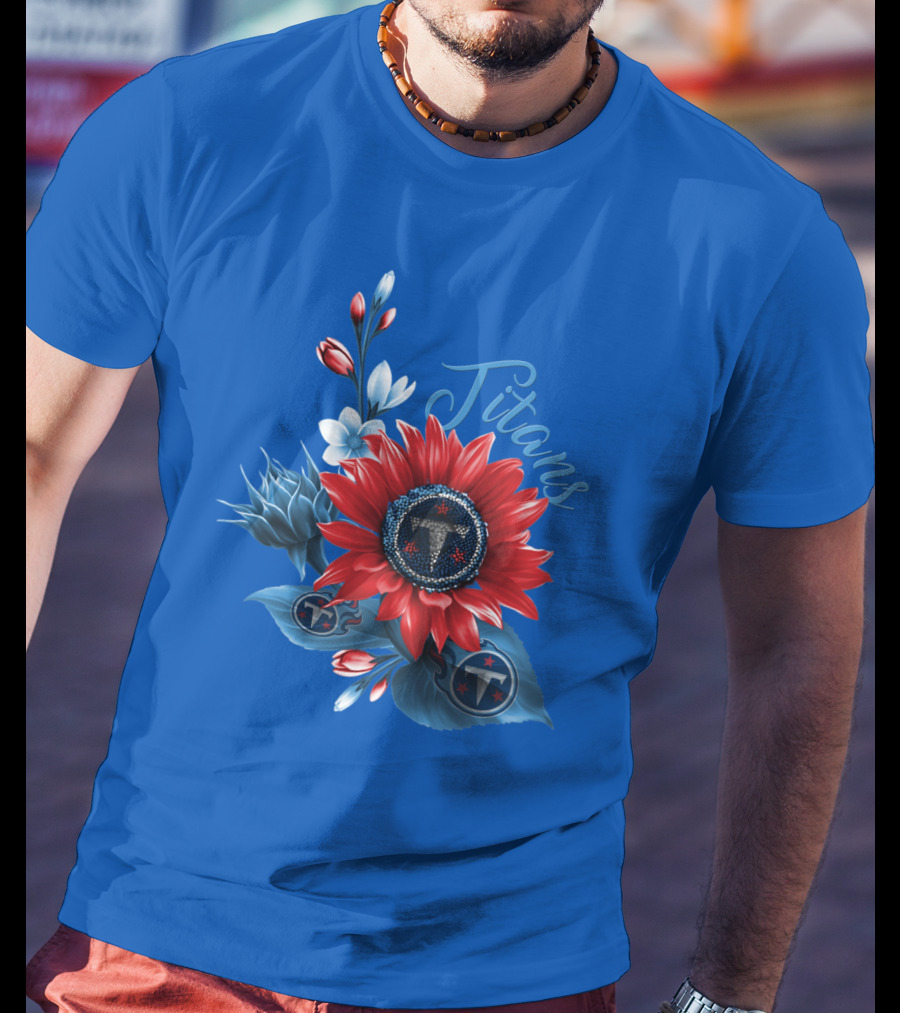 Tennessee Titans Floral Design With Logo Elements T-Shirt