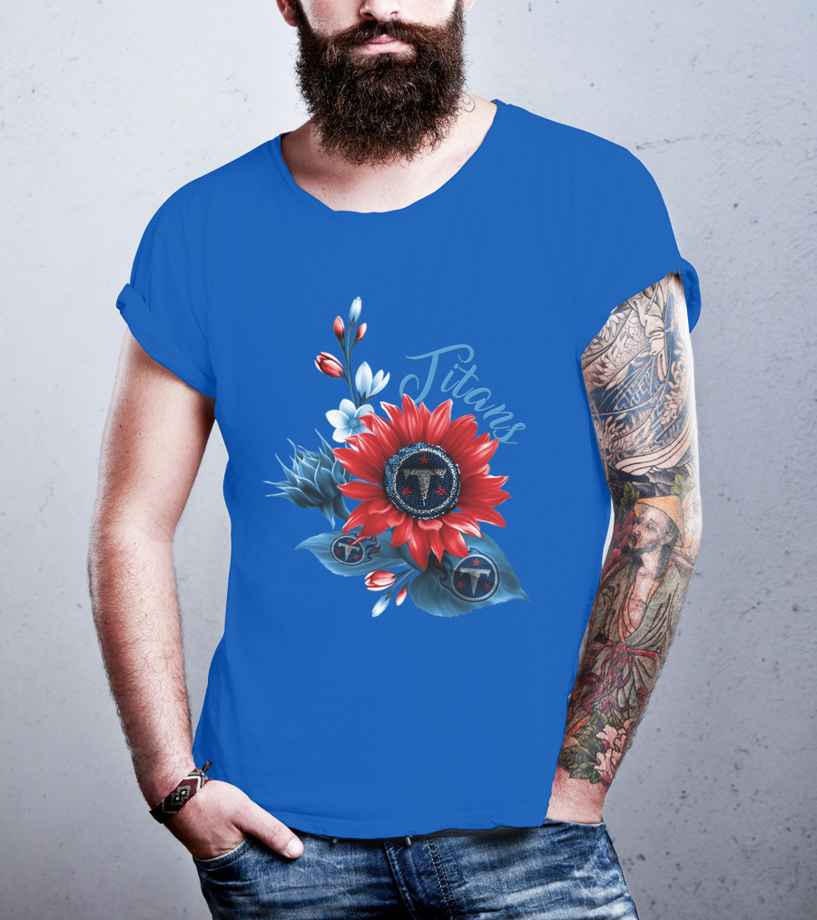 Tennessee Titans Floral Design With Logo Elements T-Shirt