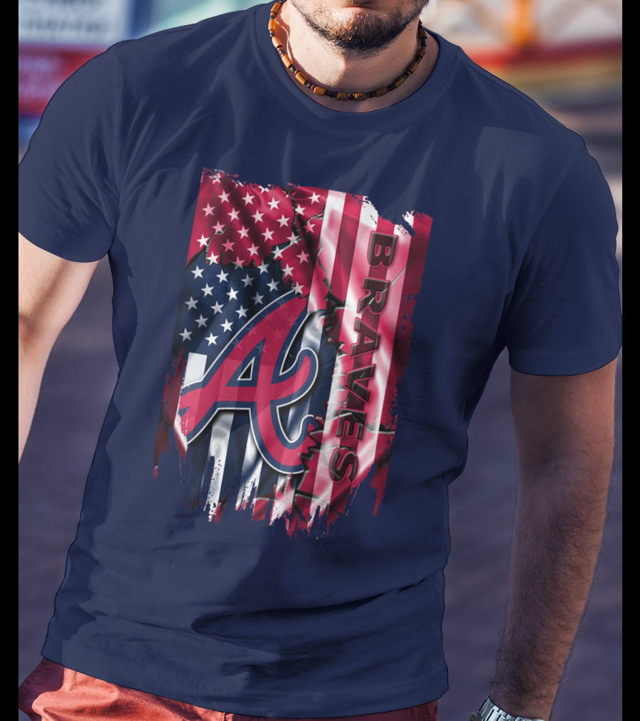 Atlanta Braves American Flag Grunge Style T-Shirt