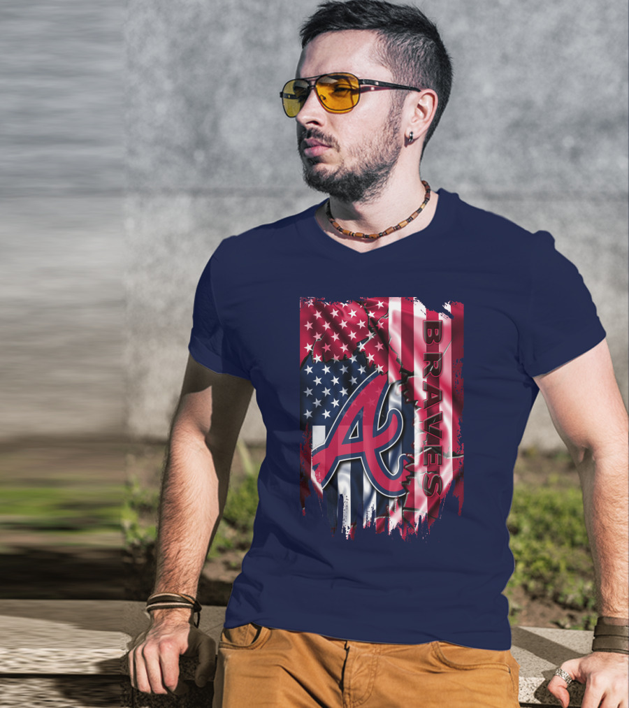 Atlanta Braves American Flag Grunge Style T-Shirt