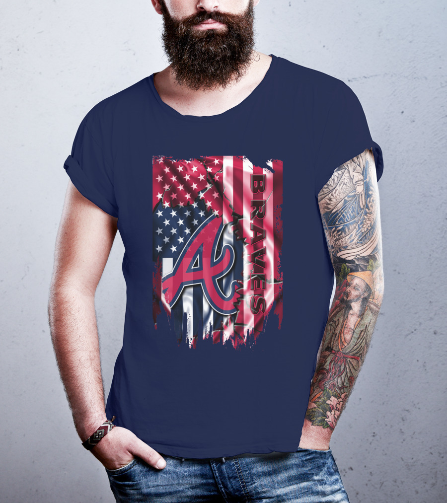 Atlanta Braves American Flag Grunge Style T-Shirt