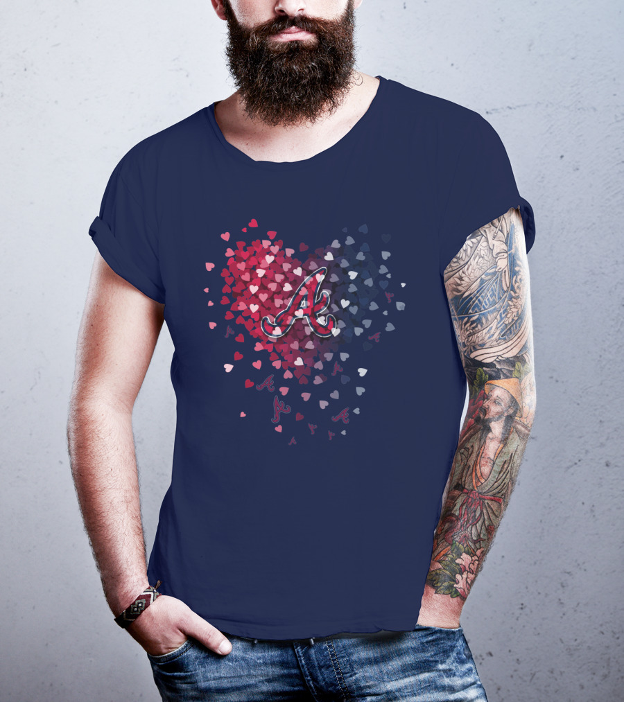 Atlanta Braves Heart Logo With Falling Hearts In Red And Blue T-Shirt